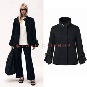 Feminine | Ann Taylor Black Cotton Twill Spring Jacket Crossgrain Ribbon Detail